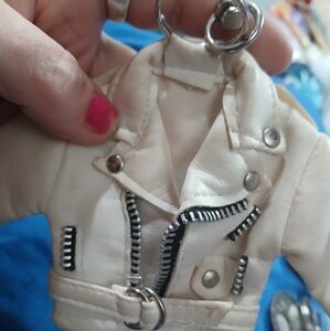 Vintage Mini Cream Leather Jacket Keychain